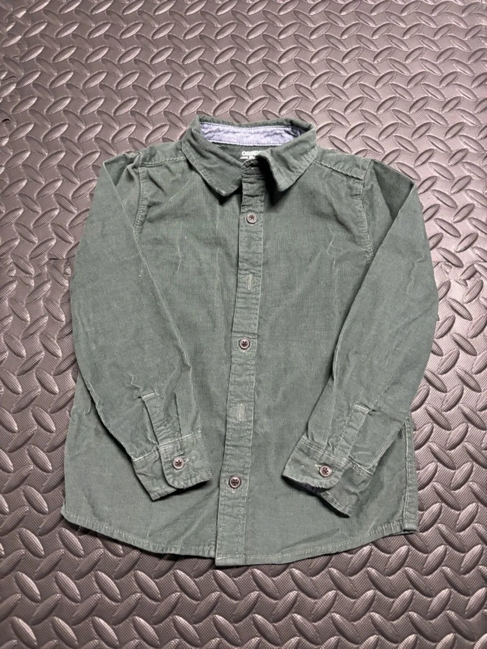 OshKosh Corduroy Button Up Shirt 5T Boys Green Long Sleeve